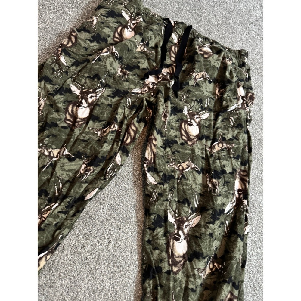 Covington Mens Fleece Pajama Pants XXL Green Camo Deer Print Flannel Sleepwear